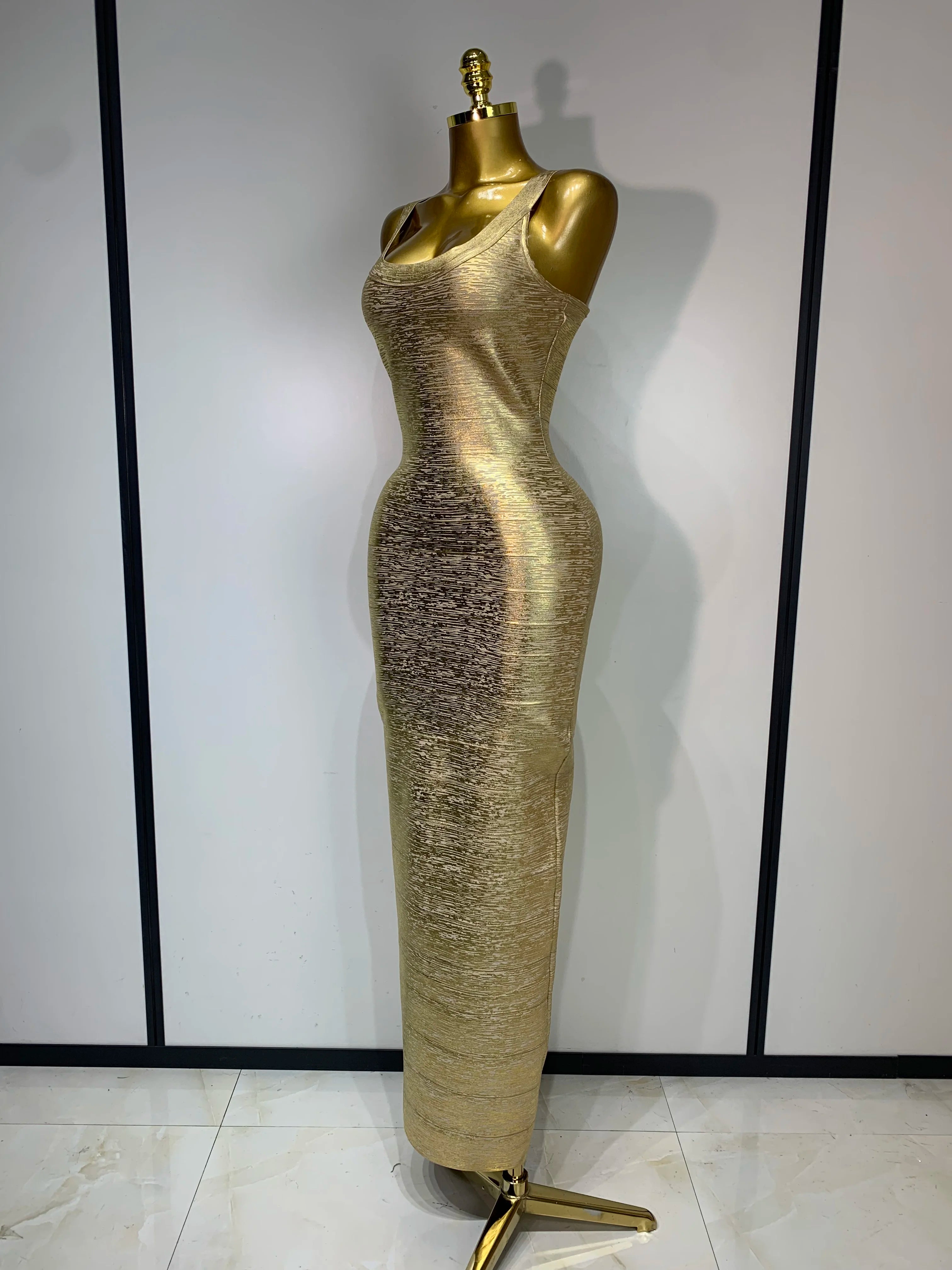 Women Sleeveless Bodycon Bandage Dress Celebrity Elegant Gold Cocktail Evening Party Luxury Birthday Dress Vestidos