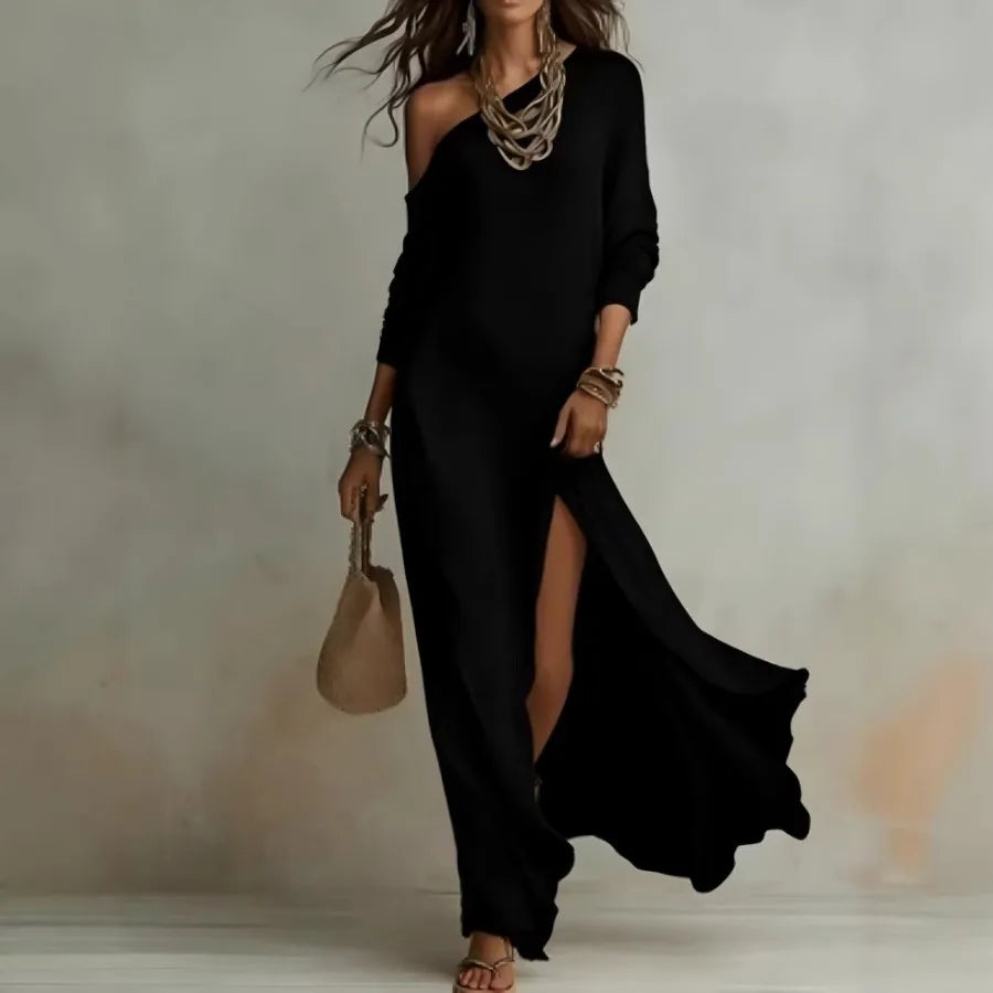 2026 European and American -  Summer New Style Elegant Long-sleeved Knitted Pleated Split Women's Dress