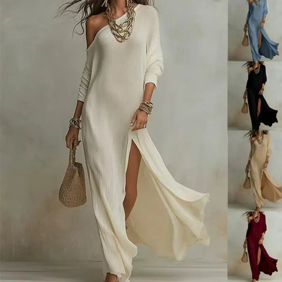 2026 European and American -  Summer New Style Elegant Long-sleeved Knitted Pleated Split Women's Dress