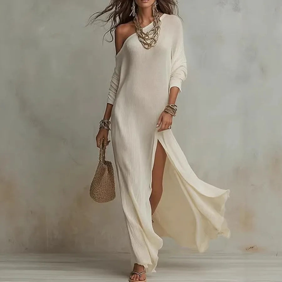 2026 European and American -  Summer New Style Elegant Long-sleeved Knitted Pleated Split Women's Dress